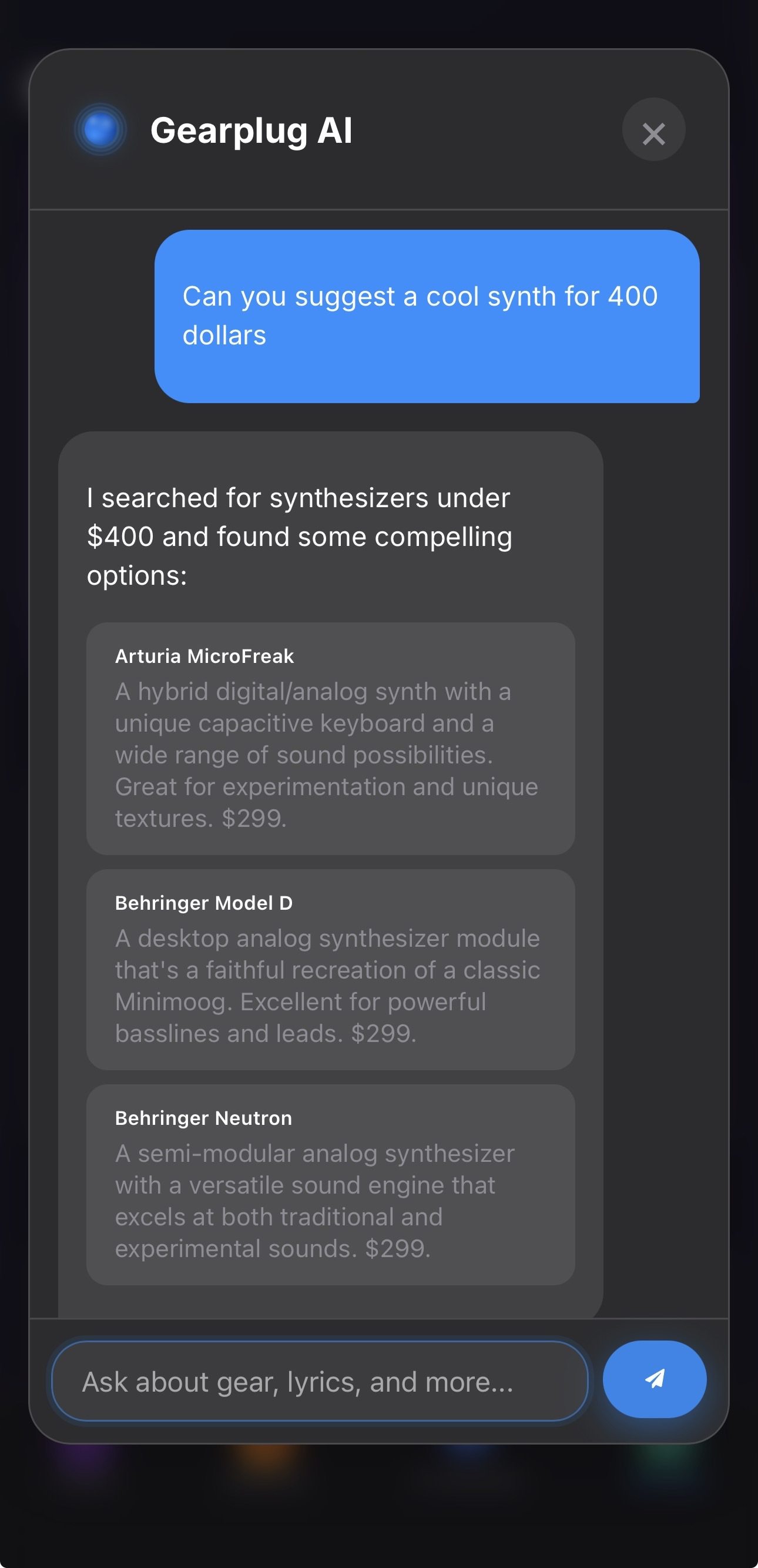 AI-powered synth recommendations